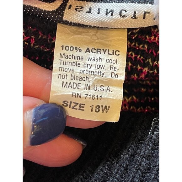 Distinctly Different Vintage Black And Purple Metallic Sparkle Sweater Size 18W - Picture 9 of 9